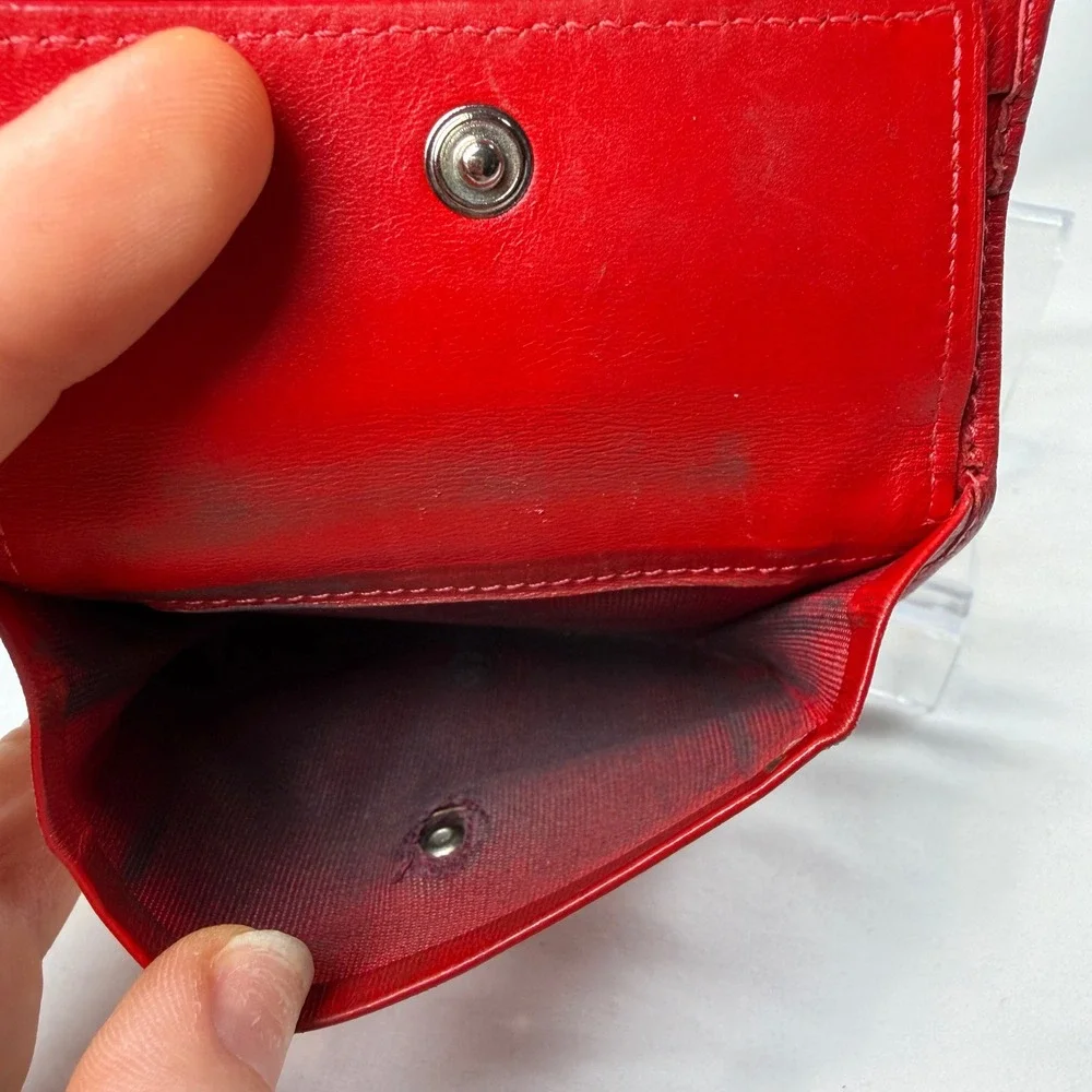 Christian Louboutin Paros Spiked Bifold Wallet Silver Metallic Red Leather